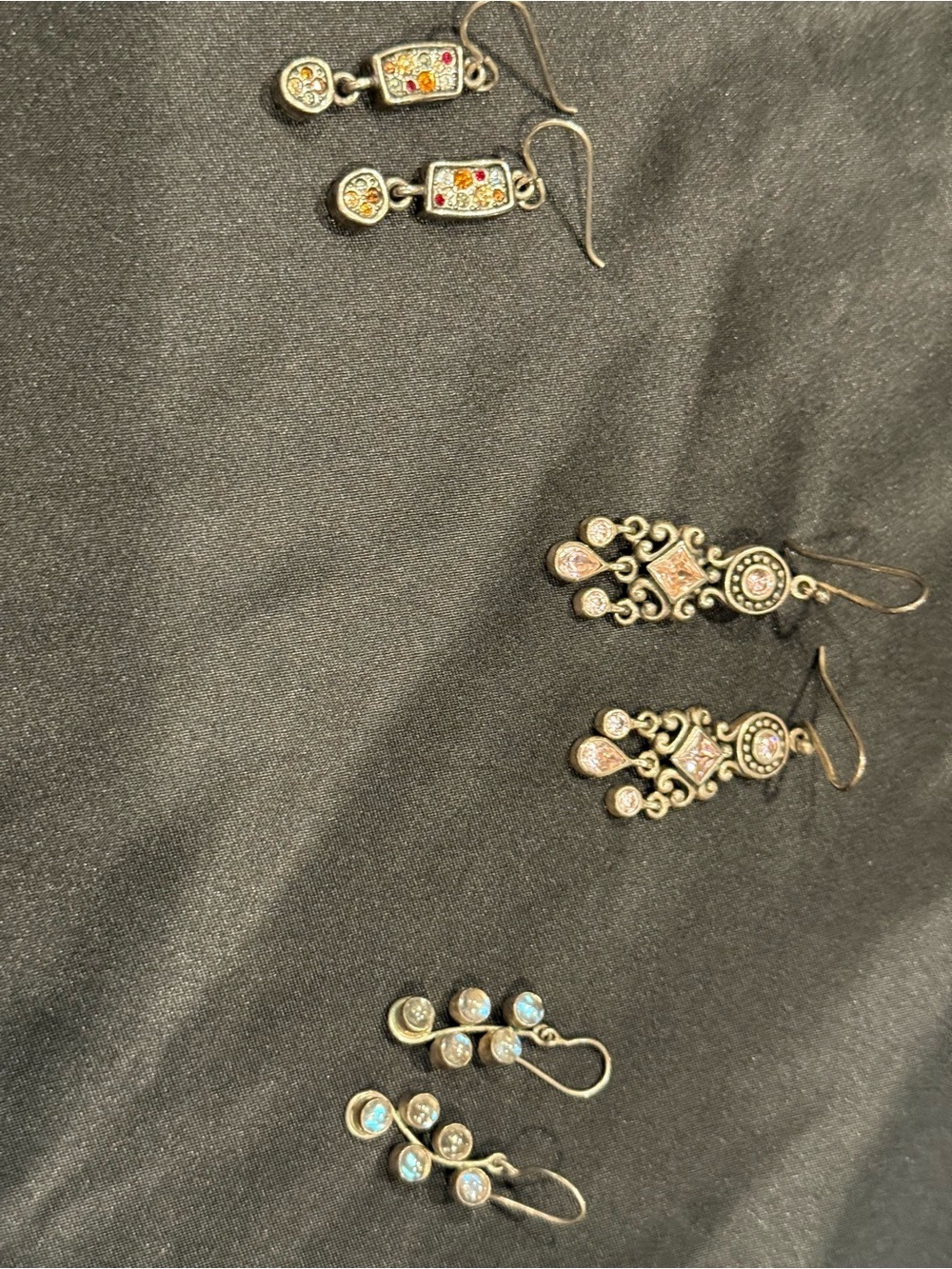 Set of 3 Artist-Made Sterling Silver Earrings - Moonstone, Pink CZ, Multi-Gem